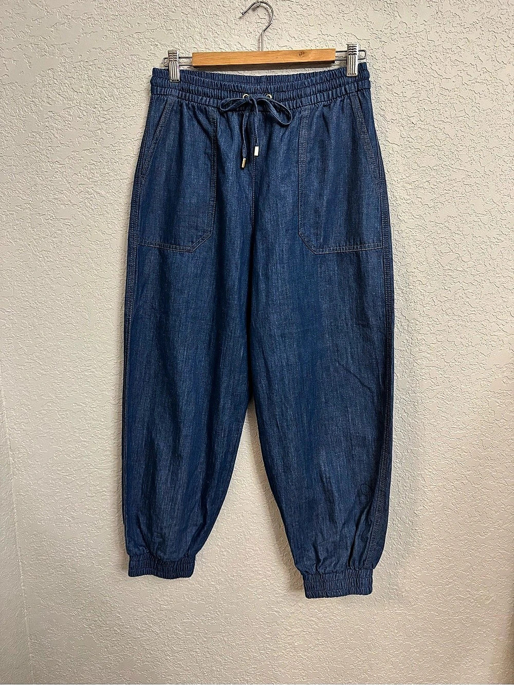 ZARA Jogger Pants Blue Cotton Linen Size Medium NWT